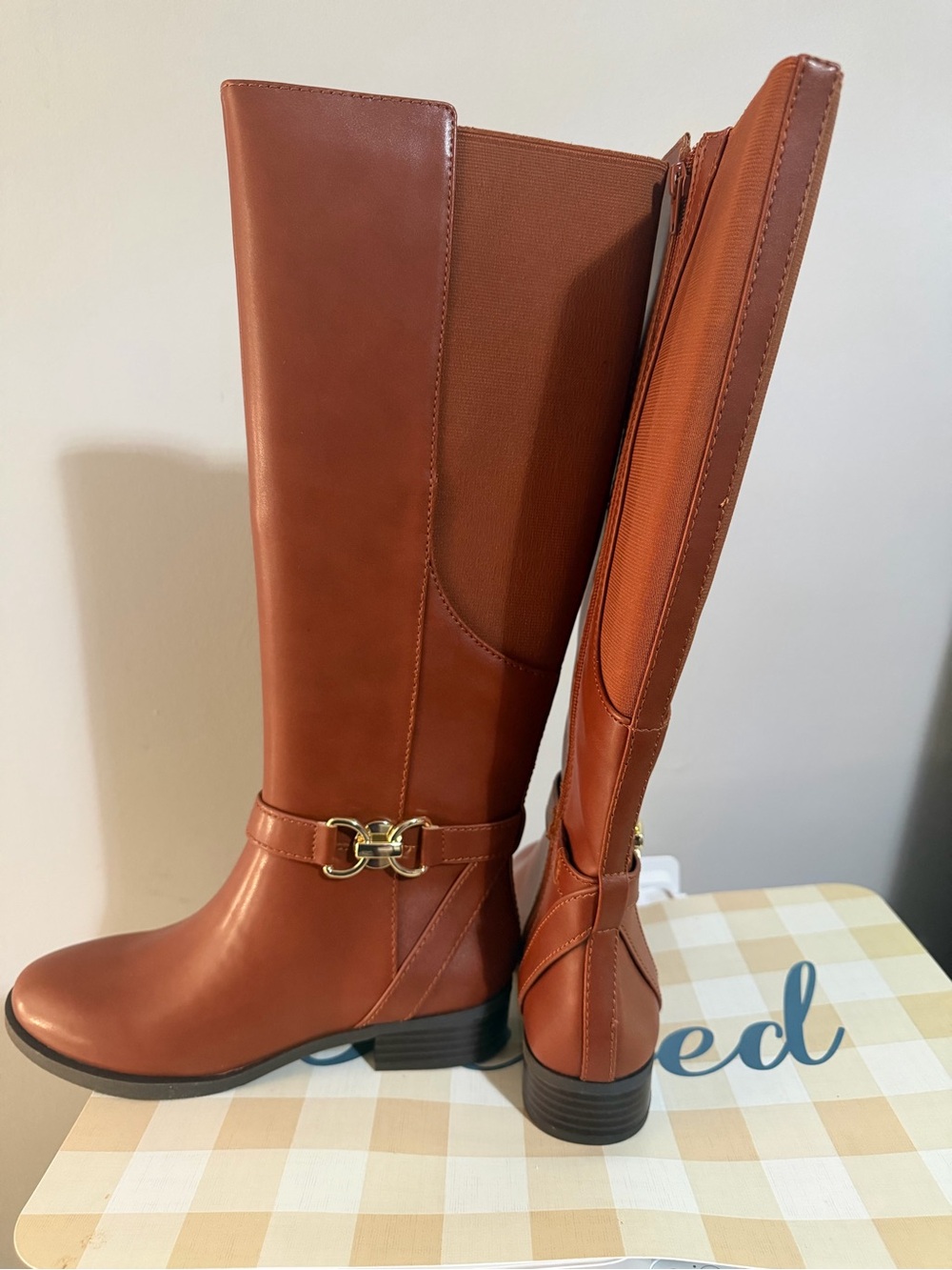 Tommy Hilfiger Women's Over-the-Knee Boots in Chestnut Brown with Gold Hardware